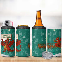 Wales Christmas 4 in 1 Can Cooler Tumbler with Red Dragon Santa Sleigh and Festive Green Snowflake - Wonder Print Shop