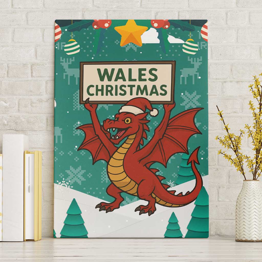 Wales Christmas Canvas Wall Art with Red Dragon Santa Sleigh and Festive Green Snowflake - Wonder Print Shop
