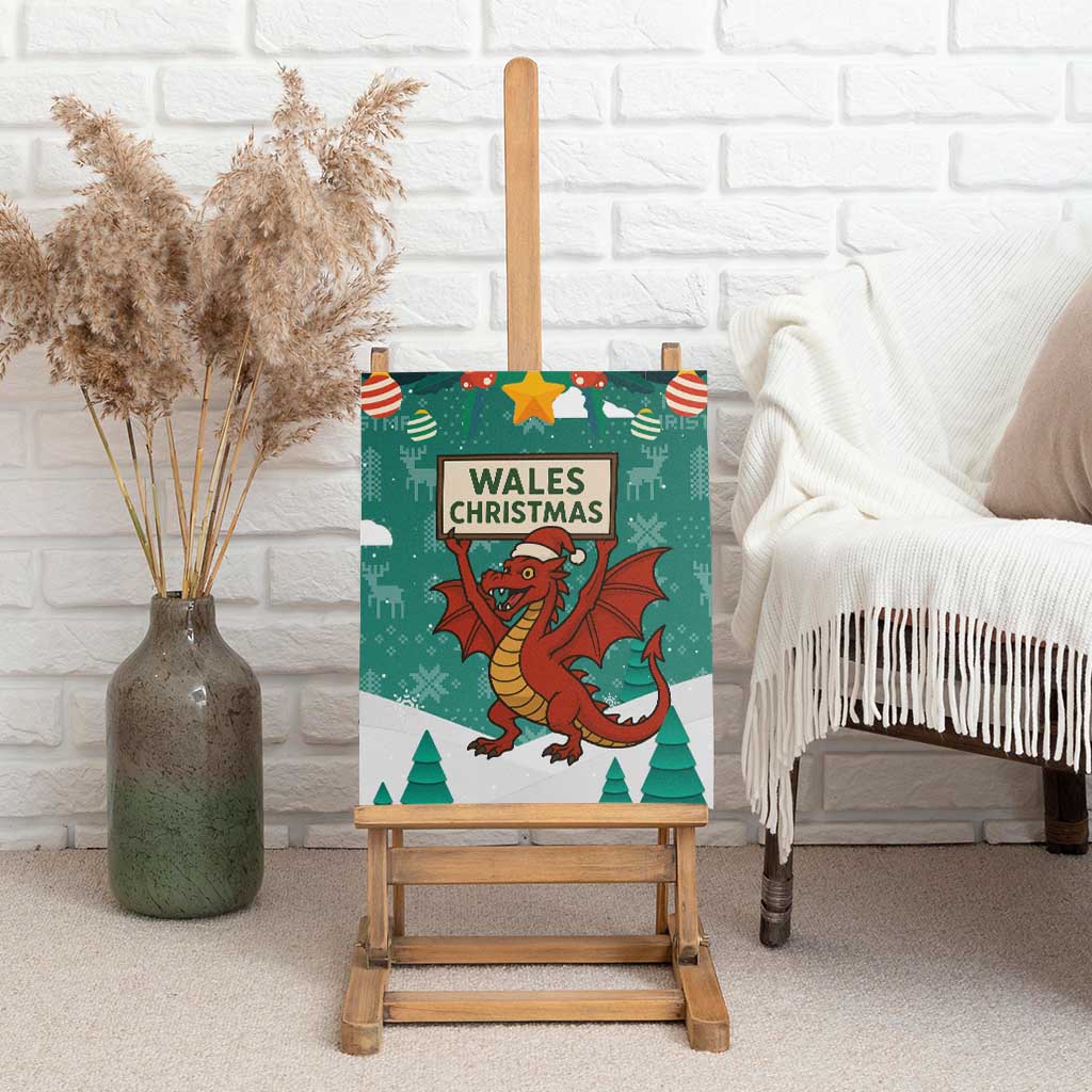 Wales Christmas Canvas Wall Art with Red Dragon Santa Sleigh and Festive Green Snowflake - Wonder Print Shop