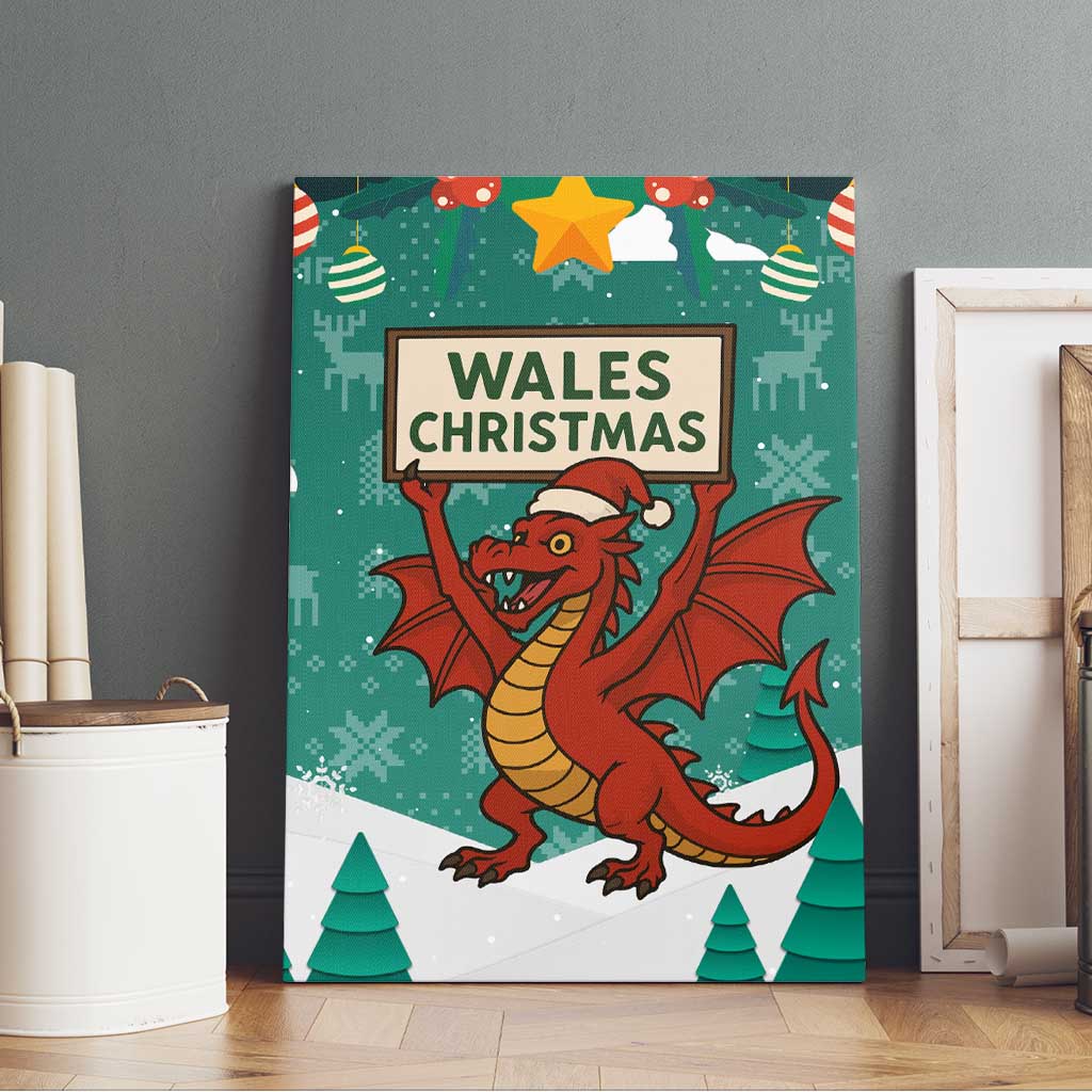 Wales Christmas Canvas Wall Art with Red Dragon Santa Sleigh and Festive Green Snowflake - Wonder Print Shop