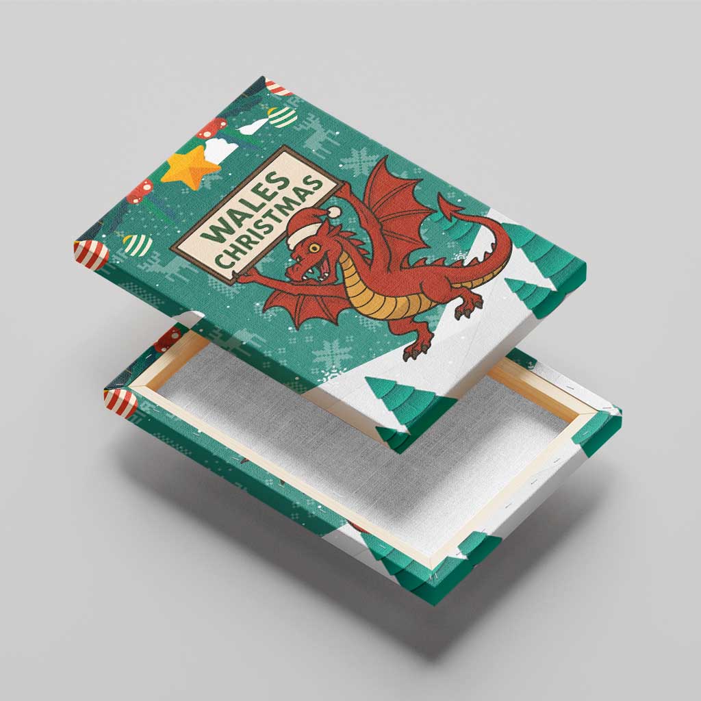 Wales Christmas Canvas Wall Art with Red Dragon Santa Sleigh and Festive Green Snowflake - Wonder Print Shop