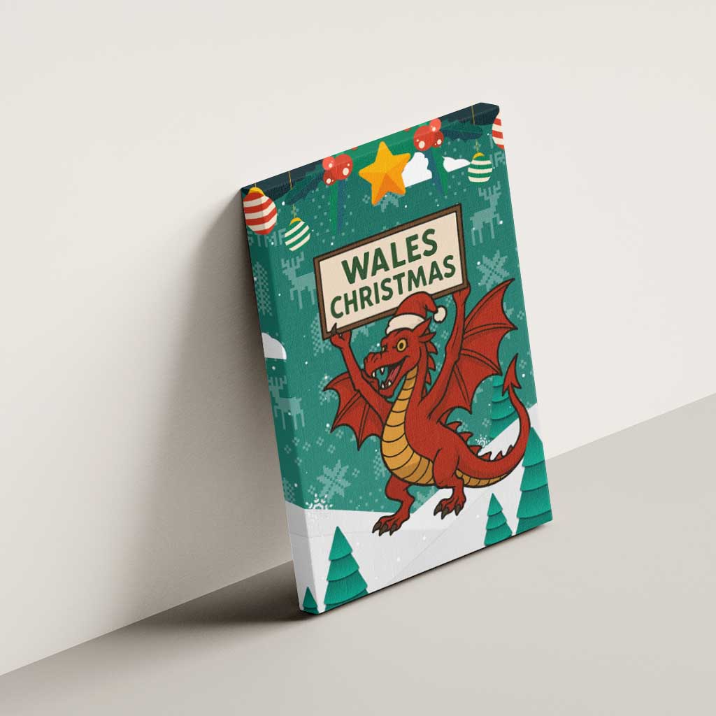 Wales Christmas Canvas Wall Art with Red Dragon Santa Sleigh and Festive Green Snowflake - Wonder Print Shop
