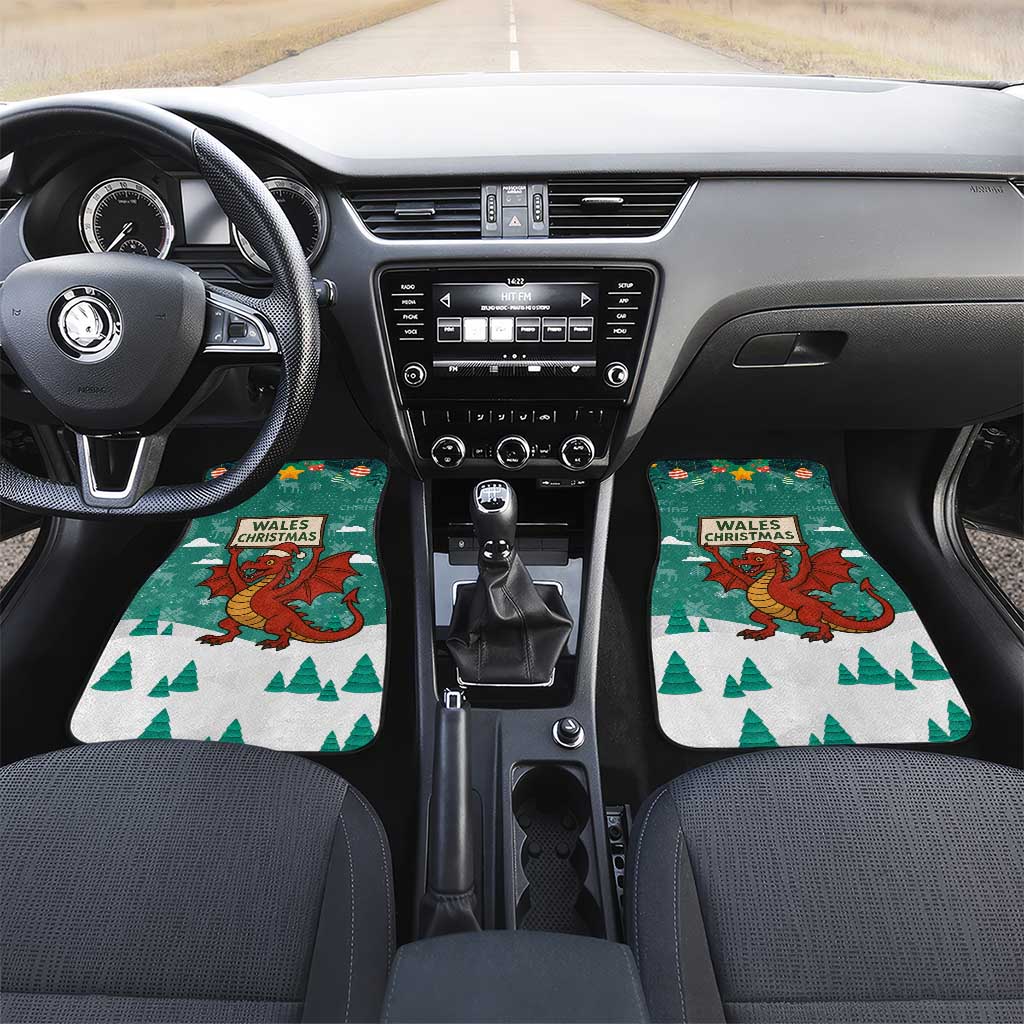 Wales Christmas Car Mats with Red Dragon Santa Sleigh and Festive Green Snowflake - Wonder Print Shop