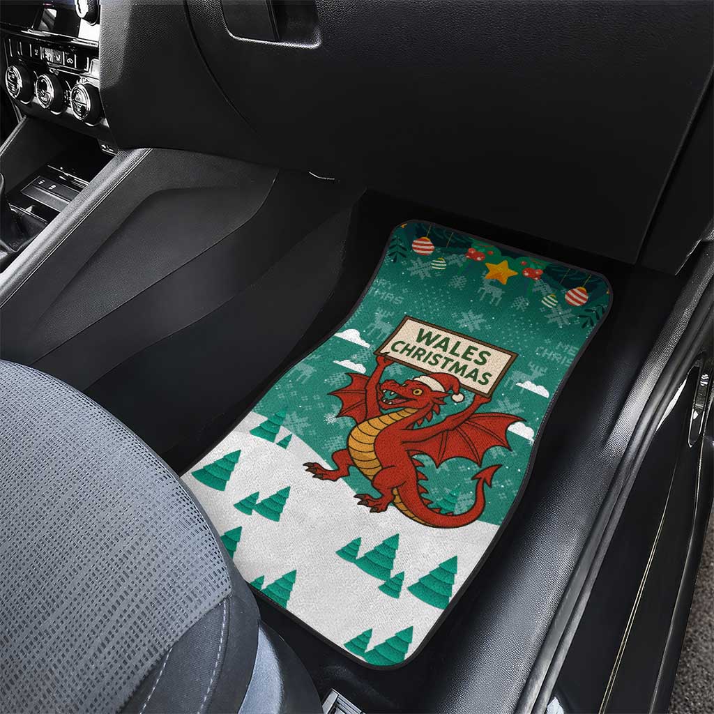 Wales Christmas Car Mats with Red Dragon Santa Sleigh and Festive Green Snowflake - Wonder Print Shop