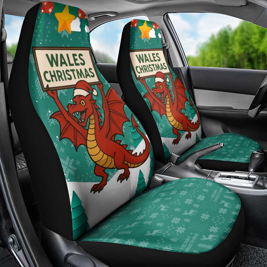 Wales Christmas Car Seat Cover with Red Dragon Santa Sleigh and Festive Green Snowflake - Wonder Print Shop