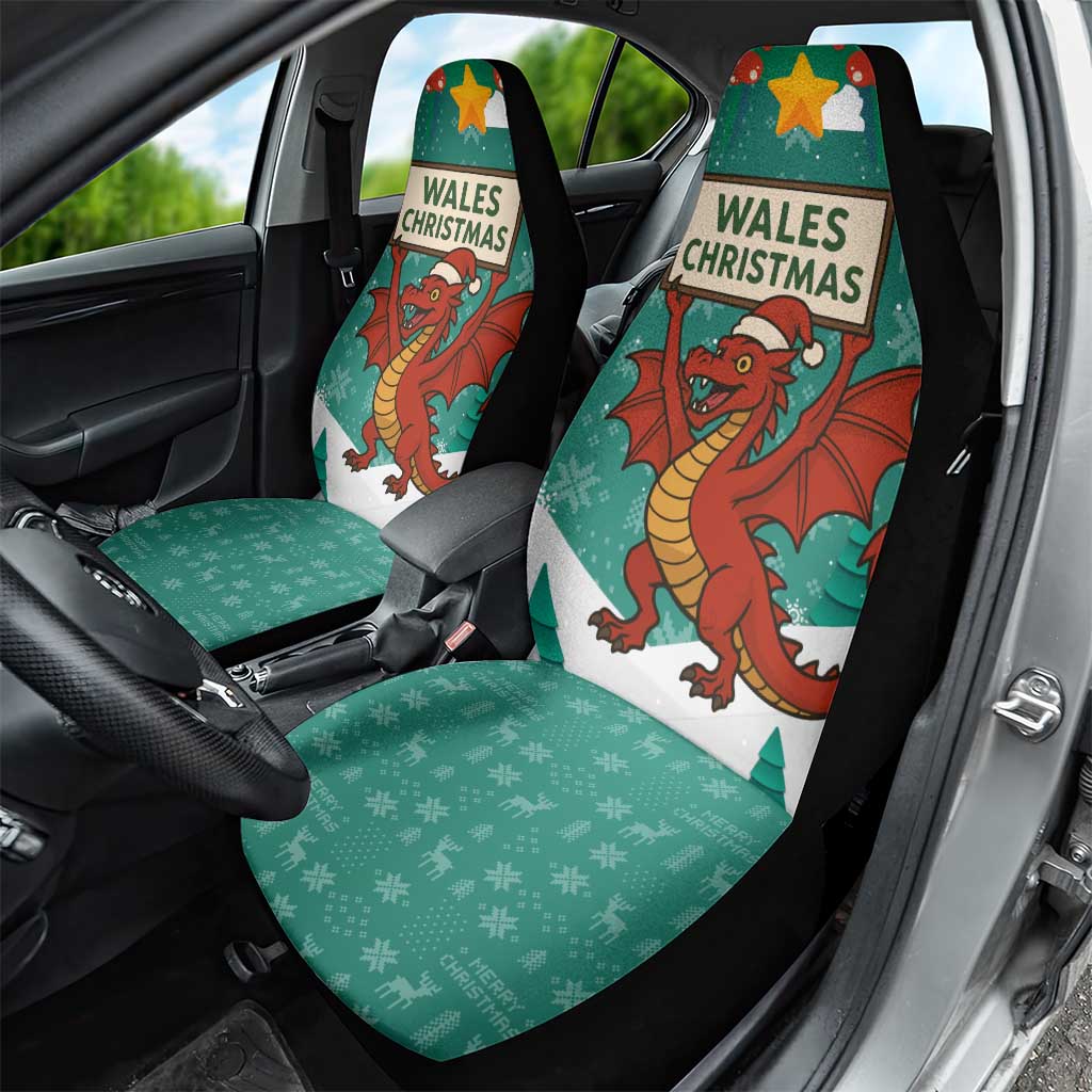 Wales Christmas Car Seat Cover with Red Dragon Santa Sleigh and Festive Green Snowflake - Wonder Print Shop