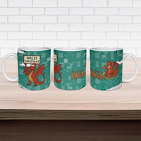 Wales Christmas Ceramic Mug with Red Dragon Santa Sleigh and Festive Green Snowflake - Wonder Print Shop