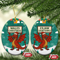 Wales Christmas Ceramic Ornament with Red Dragon Santa Sleigh and Festive Green Snowflake - Wonder Print Shop
