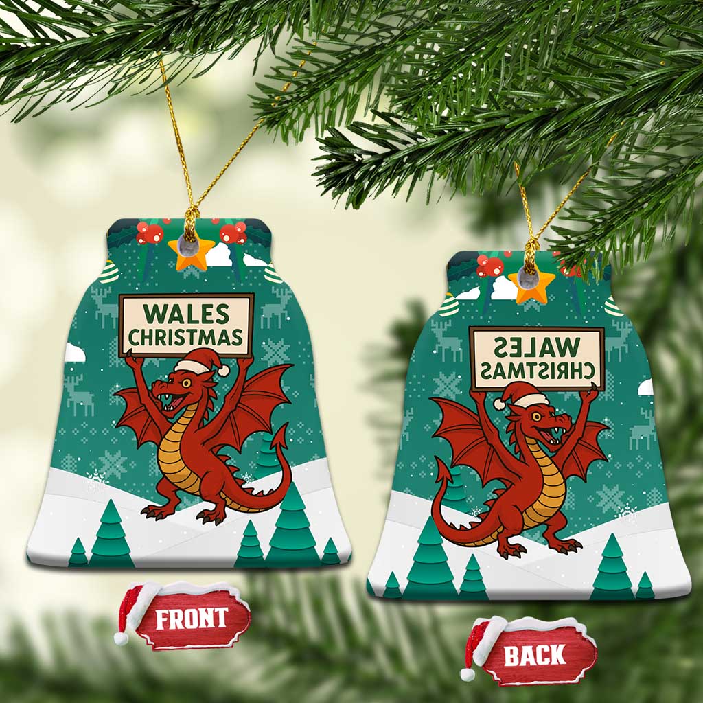 Wales Christmas Ceramic Ornament with Red Dragon Santa Sleigh and Festive Green Snowflake - Wonder Print Shop