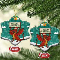 Wales Christmas Ceramic Ornament with Red Dragon Santa Sleigh and Festive Green Snowflake - Wonder Print Shop