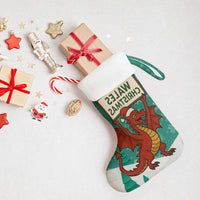 Wales Christmas Stocking with Red Dragon Santa Sleigh and Festive Green Snowflake - Wonder Print Shop