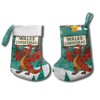 Wales Christmas Stocking with Red Dragon Santa Sleigh and Festive Green Snowflake - Wonder Print Shop
