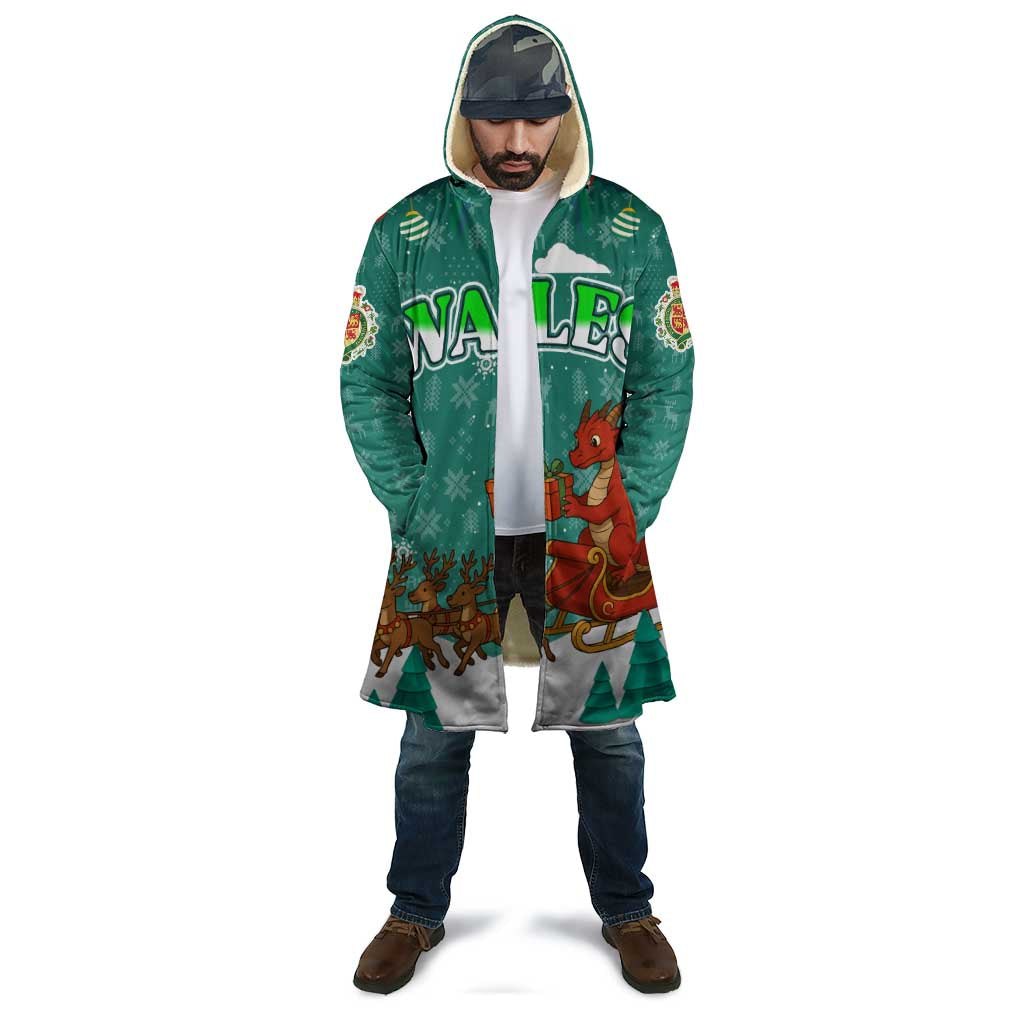 Wales Christmas Cloak with Red Dragon Santa Sleigh and Festive Green Snowflake - Wonder Print Shop