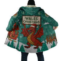 Wales Christmas Cloak with Red Dragon Santa Sleigh and Festive Green Snowflake - Wonder Print Shop