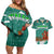 Wales Christmas Couples Matching Off Shoulder Short Dress and Hawaiian Shirt with Red Dragon Santa Sleigh and Festive Green Snowflake - Wonder Print Shop