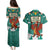 Wales Christmas Couples Matching Puletasi and Hawaiian Shirt with Red Dragon Santa Sleigh and Festive Green Snowflake - Wonder Print Shop