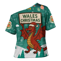 Wales Christmas Cross Shoulder Shirt with Red Dragon Santa Sleigh and Festive Green Snowflake - Wonder Print Shop