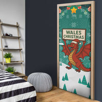 Wales Christmas Door Cover with Red Dragon Santa Sleigh and Festive Green Snowflake - Wonder Print Shop