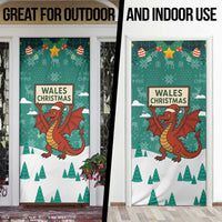 Wales Christmas Door Cover with Red Dragon Santa Sleigh and Festive Green Snowflake - Wonder Print Shop