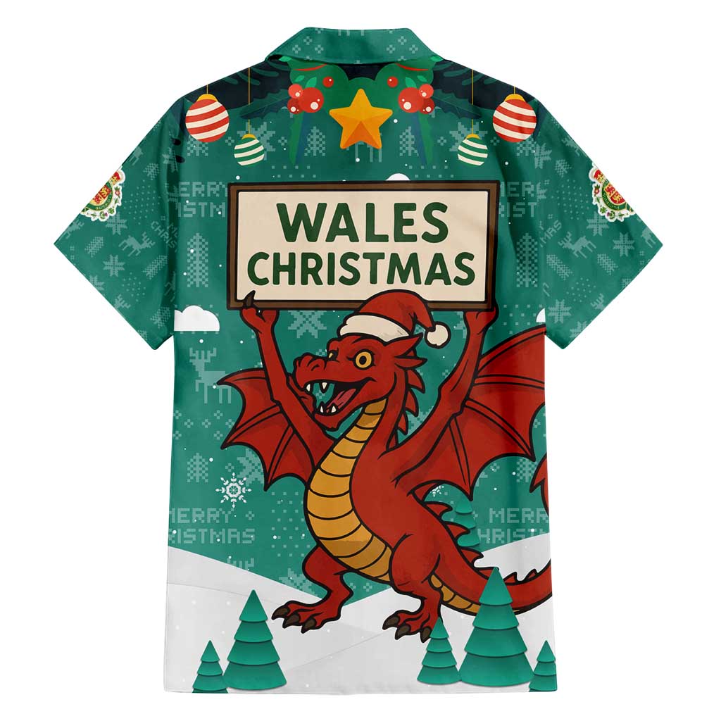 Wales Christmas Family Matching Long Sleeve Bodycon Dress and Hawaiian Shirt with Red Dragon Santa Sleigh and Festive Green Snowflake - Wonder Print Shop