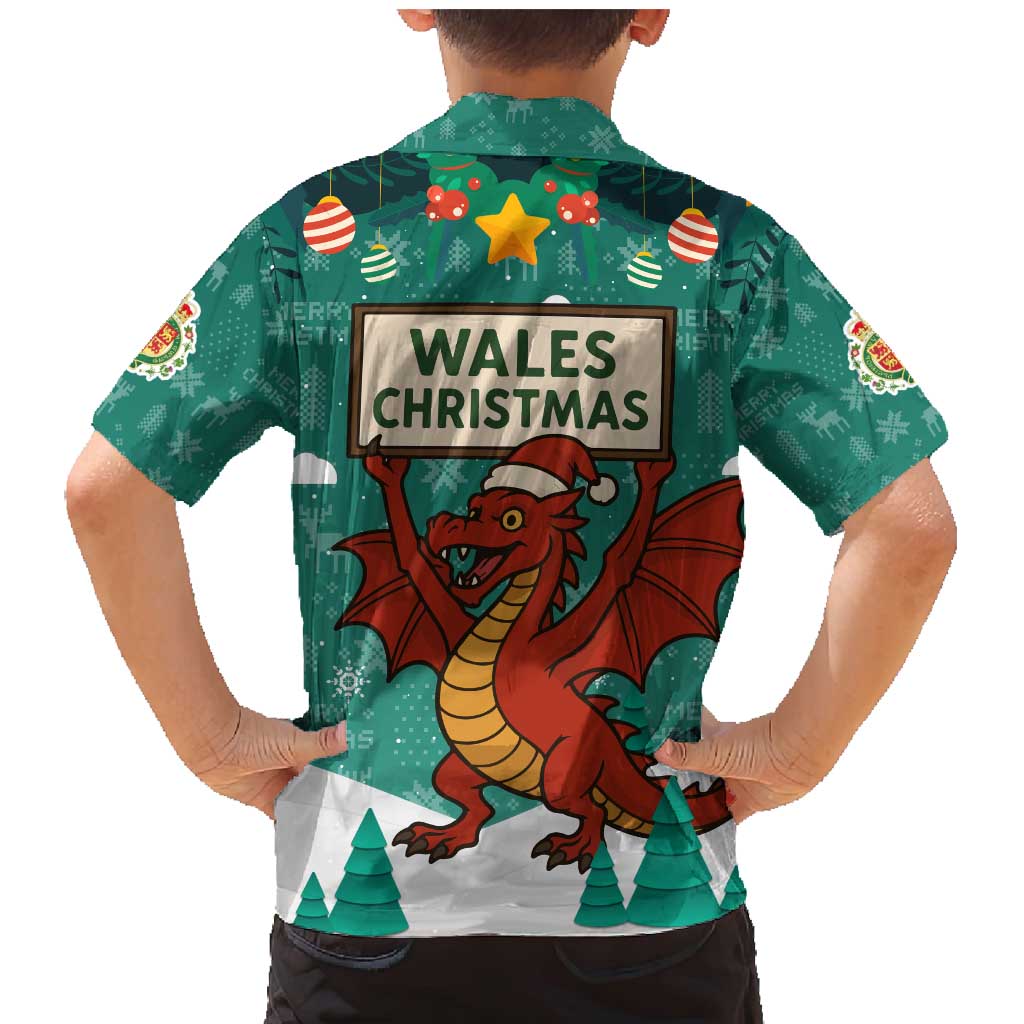 Wales Christmas Family Matching Mermaid Dress and Hawaiian Shirt with Red Dragon Santa Sleigh and Festive Green Snowflake - Wonder Print Shop