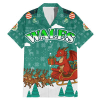 Wales Christmas Family Matching Mermaid Dress and Hawaiian Shirt with Red Dragon Santa Sleigh and Festive Green Snowflake - Wonder Print Shop