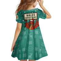 Wales Christmas Family Matching Off The Shoulder Long Sleeve Dress and Hawaiian Shirt with Red Dragon Santa Sleigh and Festive Green Snowflake - Wonder Print Shop