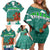 Wales Christmas Family Matching Off Shoulder Short Dress and Hawaiian Shirt with Red Dragon Santa Sleigh and Festive Green Snowflake - Wonder Print Shop