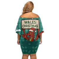 Wales Christmas Family Matching Off Shoulder Short Dress and Hawaiian Shirt with Red Dragon Santa Sleigh and Festive Green Snowflake - Wonder Print Shop