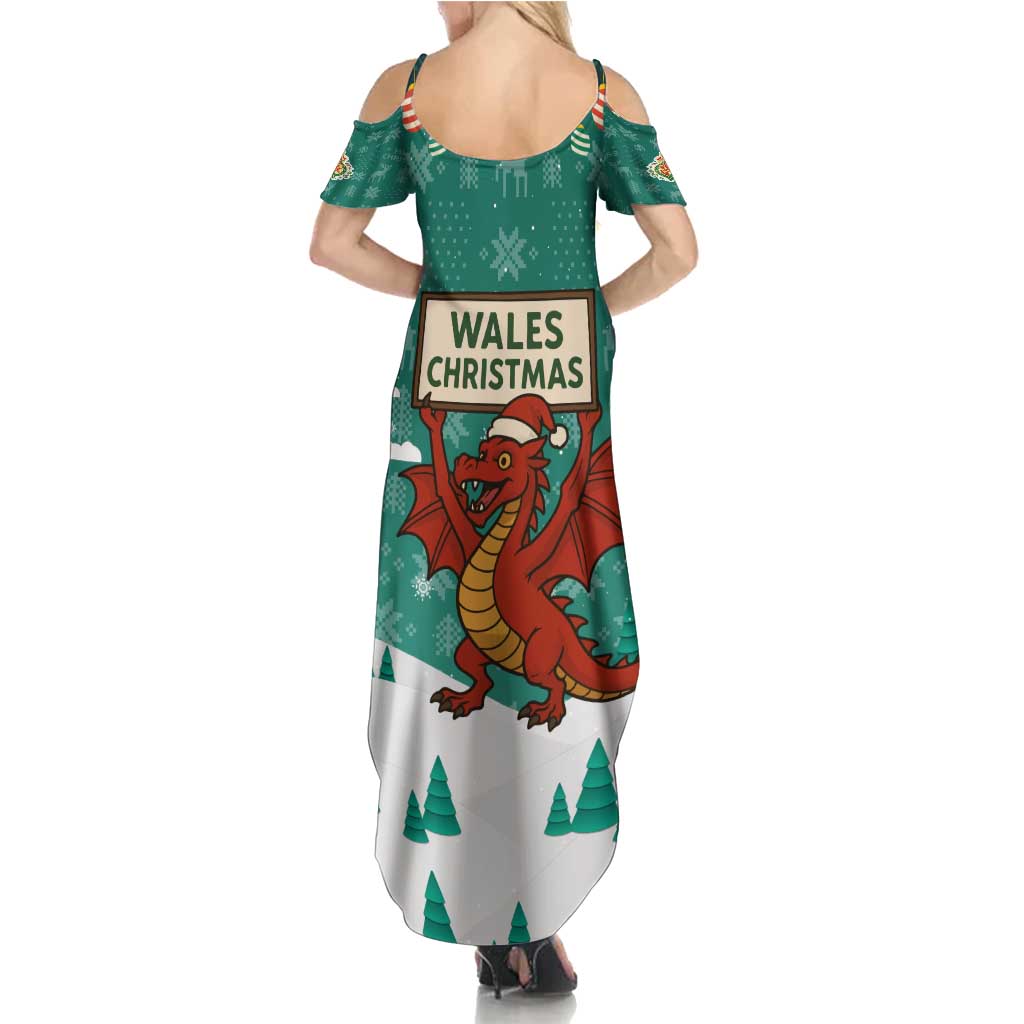 Wales Christmas Family Matching Summer Maxi Dress and Hawaiian Shirt with Red Dragon Santa Sleigh and Festive Green Snowflake - Wonder Print Shop