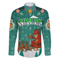 Wales Christmas Family Matching Tank Maxi Dress and Hawaiian Shirt with Red Dragon Santa Sleigh and Festive Green Snowflake - Wonder Print Shop