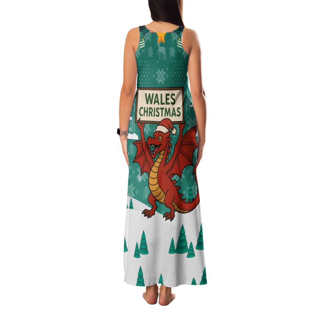 Wales Christmas Family Matching Tank Maxi Dress and Hawaiian Shirt with Red Dragon Santa Sleigh and Festive Green Snowflake - Wonder Print Shop