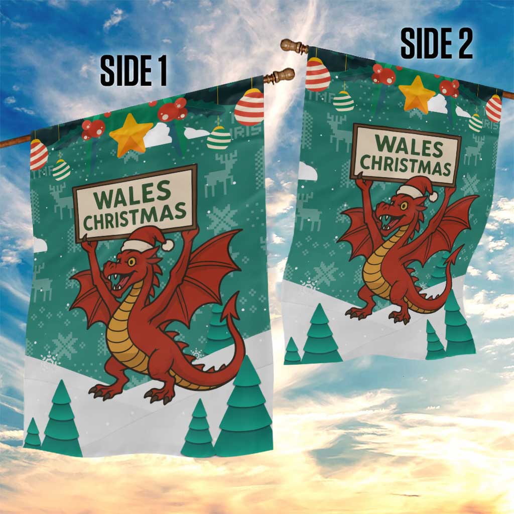 Wales Christmas Garden Flag with Red Dragon Santa Sleigh and Festive Green Snowflake - Wonder Print Shop