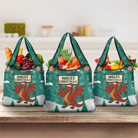 Wales Christmas Grocery Bag with Red Dragon Santa Sleigh and Festive Green Snowflake - Wonder Print Shop