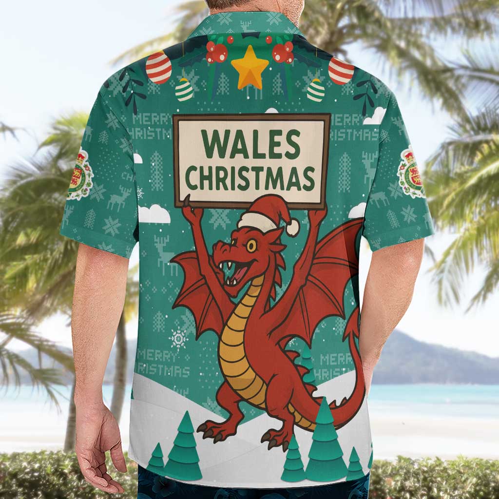 Wales Christmas Hawaiian Shirt with Red Dragon Santa Sleigh and Festive Green Snowflake - Wonder Print Shop