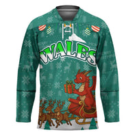 Wales Christmas Hockey Jersey with Red Dragon Santa Sleigh and Festive Green Snowflake - Wonder Print Shop