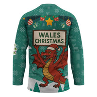 Wales Christmas Hockey Jersey with Red Dragon Santa Sleigh and Festive Green Snowflake - Wonder Print Shop