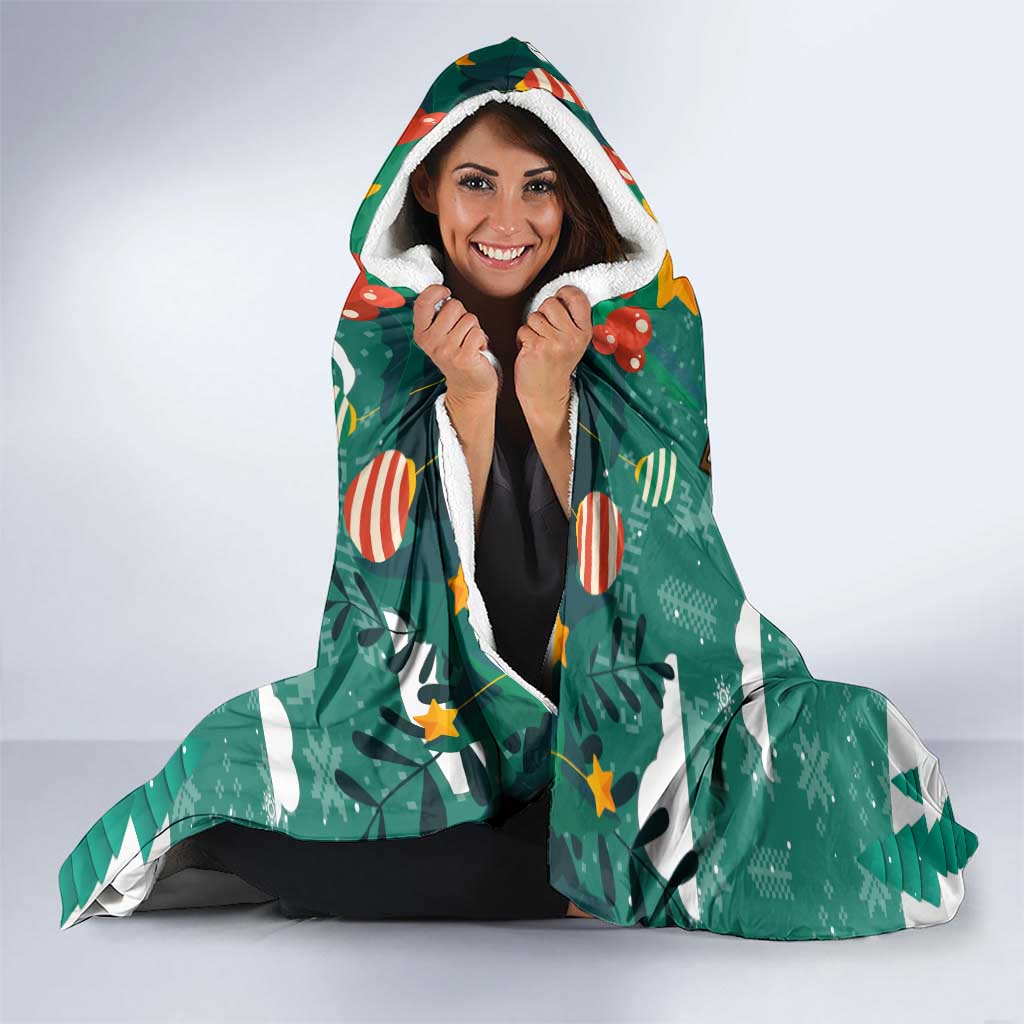 Wales Christmas Hooded Blanket with Red Dragon Santa Sleigh and Festive Green Snowflake - Wonder Print Shop