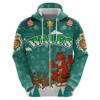 Wales Christmas Hoodie with Red Dragon Santa Sleigh and Festive Green Snowflake - Wonder Print Shop