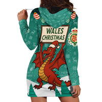 Wales Christmas Hoodie Dress with Red Dragon Santa Sleigh and Festive Green Snowflake - Wonder Print Shop
