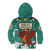 Wales Christmas Kid Hoodie with Red Dragon Santa Sleigh and Festive Green Snowflake - Wonder Print Shop