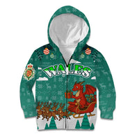 Wales Christmas Kid Hoodie with Red Dragon Santa Sleigh and Festive Green Snowflake - Wonder Print Shop