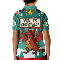 Wales Christmas Kid Polo Shirt with Red Dragon Santa Sleigh and Festive Green Snowflake - Wonder Print Shop