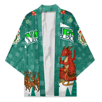 Wales Christmas Kimono with Red Dragon Santa Sleigh and Festive Green Snowflake - Wonder Print Shop