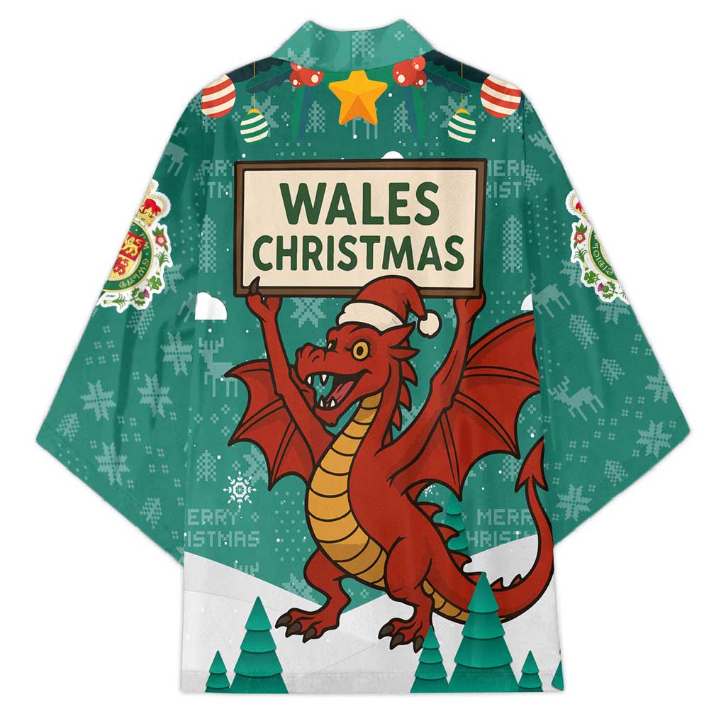 Wales Christmas Kimono with Red Dragon Santa Sleigh and Festive Green Snowflake - Wonder Print Shop