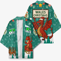 Wales Christmas Kimono with Red Dragon Santa Sleigh and Festive Green Snowflake - Wonder Print Shop