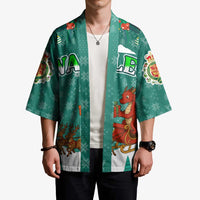 Wales Christmas Kimono with Red Dragon Santa Sleigh and Festive Green Snowflake - Wonder Print Shop