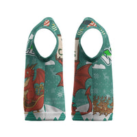 Wales Christmas Knitted V-Neck Vest with Red Dragon Santa Sleigh and Festive Green Snowflake - Wonder Print Shop