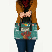 Wales Christmas Leather Bag with Red Dragon Santa Sleigh and Festive Green Snowflake - Wonder Print Shop
