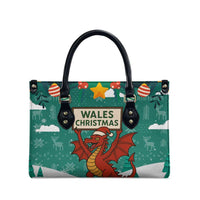 Wales Christmas Leather Bag with Red Dragon Santa Sleigh and Festive Green Snowflake - Wonder Print Shop